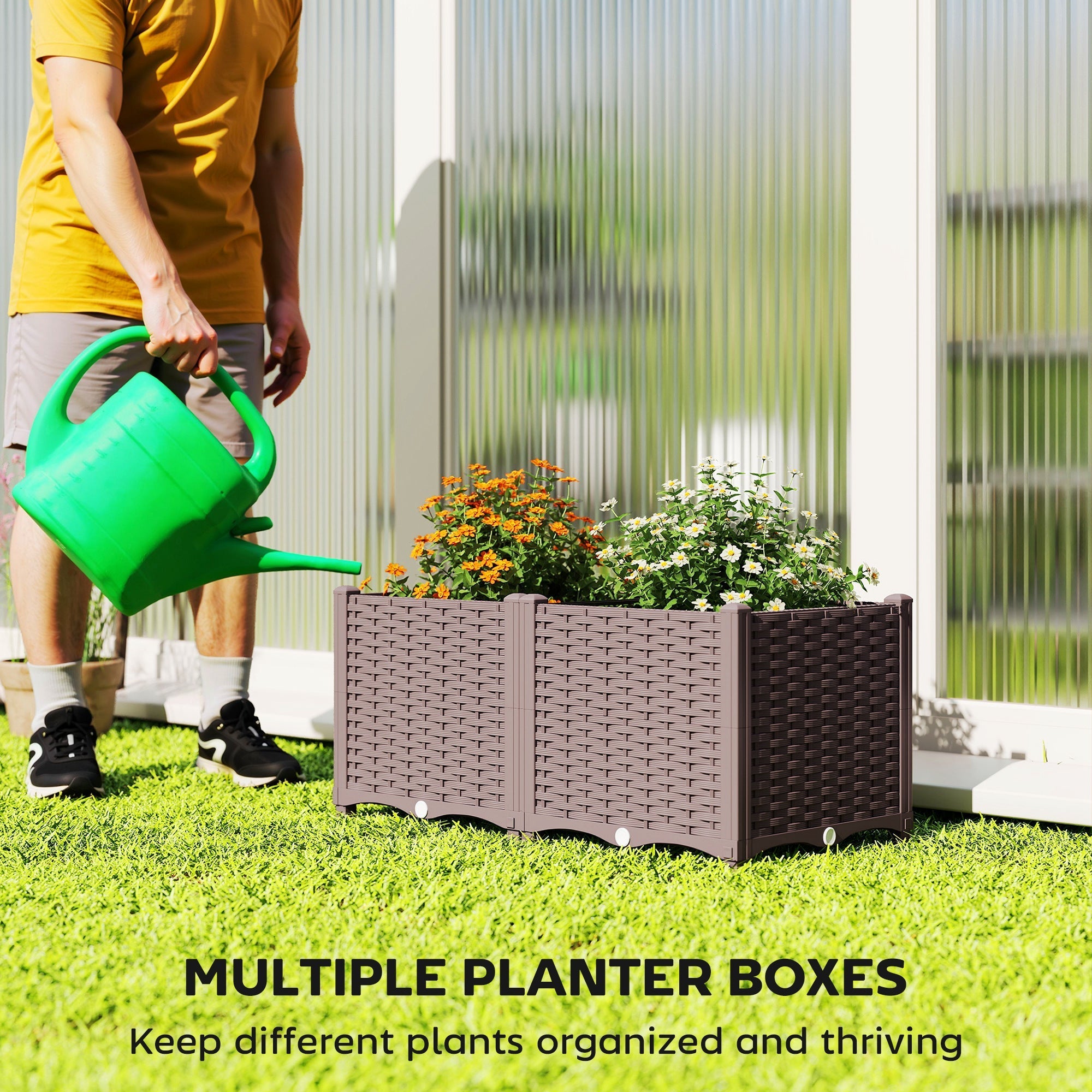 Outsunny Plastic Raised Garden Bed with Legs, Self Watering Elevated Planter Boxes with Drainage Holes and Plugs