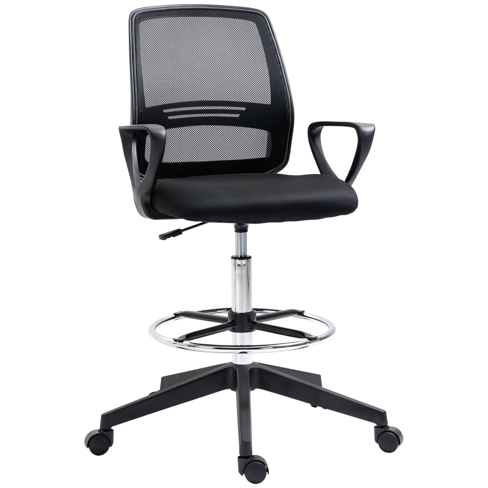 Vinsetto Ergonomic Mesh Back Draughtsman Chair, Tall Standing Desk Chair with Adjustable Height and Footrest 360√Ç¬∞ Swivel, Black
