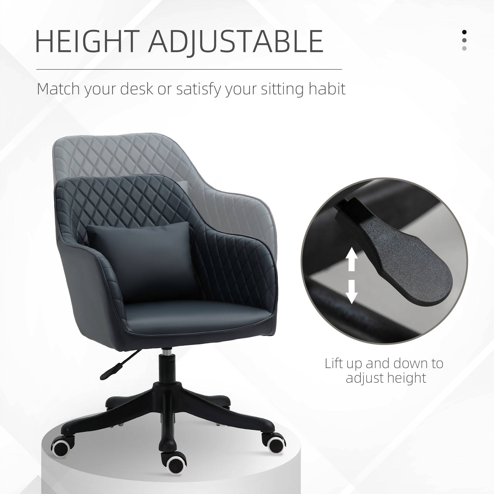 Vinsetto PU Leather Office Chair, Desk Chair, Makeup Vanity Chair with Massage Lumbar Pillow and Rolling Wheels for Bedroom and Home, Deep Blue
