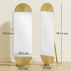 HOMCOM 50 x 161 cm Wavy Full Length Mirror, Free Standing Mirror with Metal Frame and Solid Base, Gold Tone