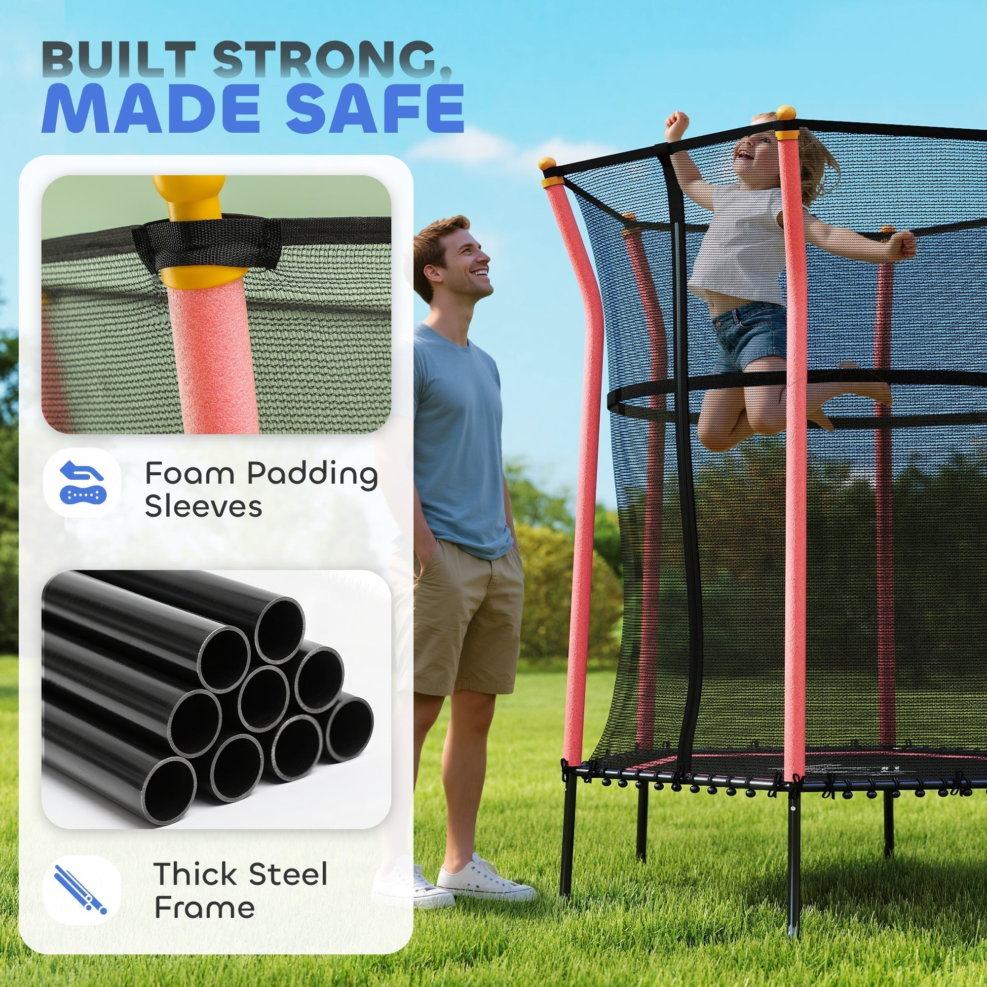 HOMCOM Kids Trampoline Mini Bouncer with Enclosure Safety Net For Ages 3-10 Years - Red