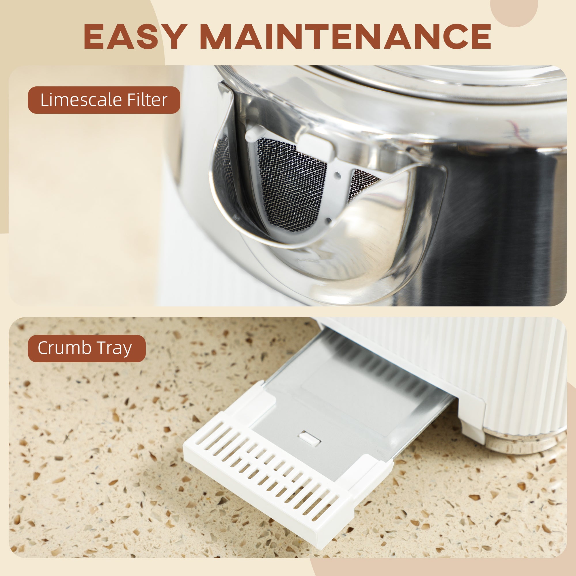 HOMCOM Electric Kettle and Toaster Set, 3000W 1.7L UK Strix Thermostat Rapid Boil Jug Kettle with Limescale Filter, Cool Touch Body, 4 Slice Toaster with 7 Browning Controls, Crumb Tray, White