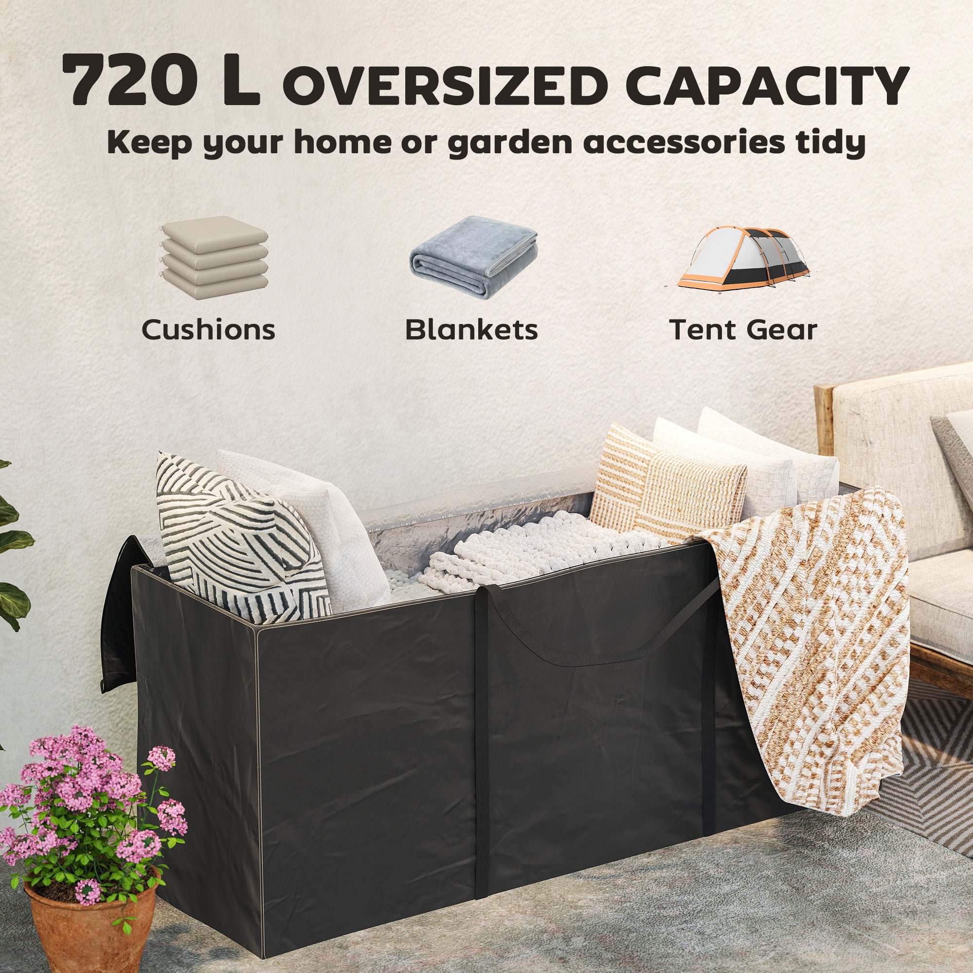 Outsunny 720 L Waterproof Garden Cushion Storage Bag - Black