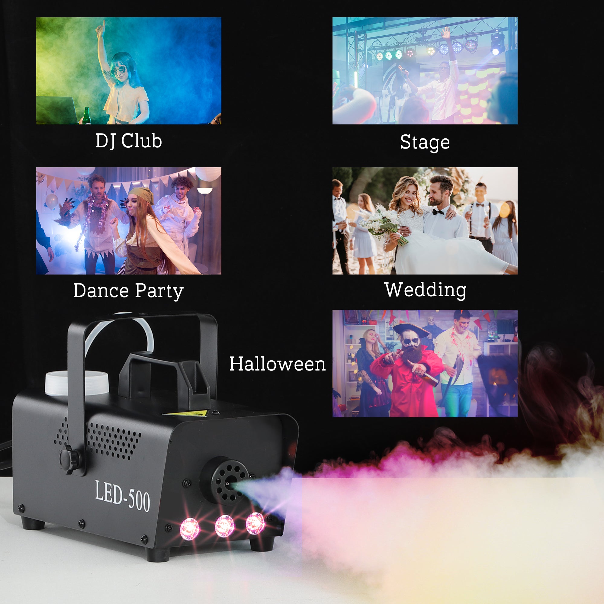 HOMCOM Halloween Smoke Machine with 3 RGB LED Lights and 4 Effects