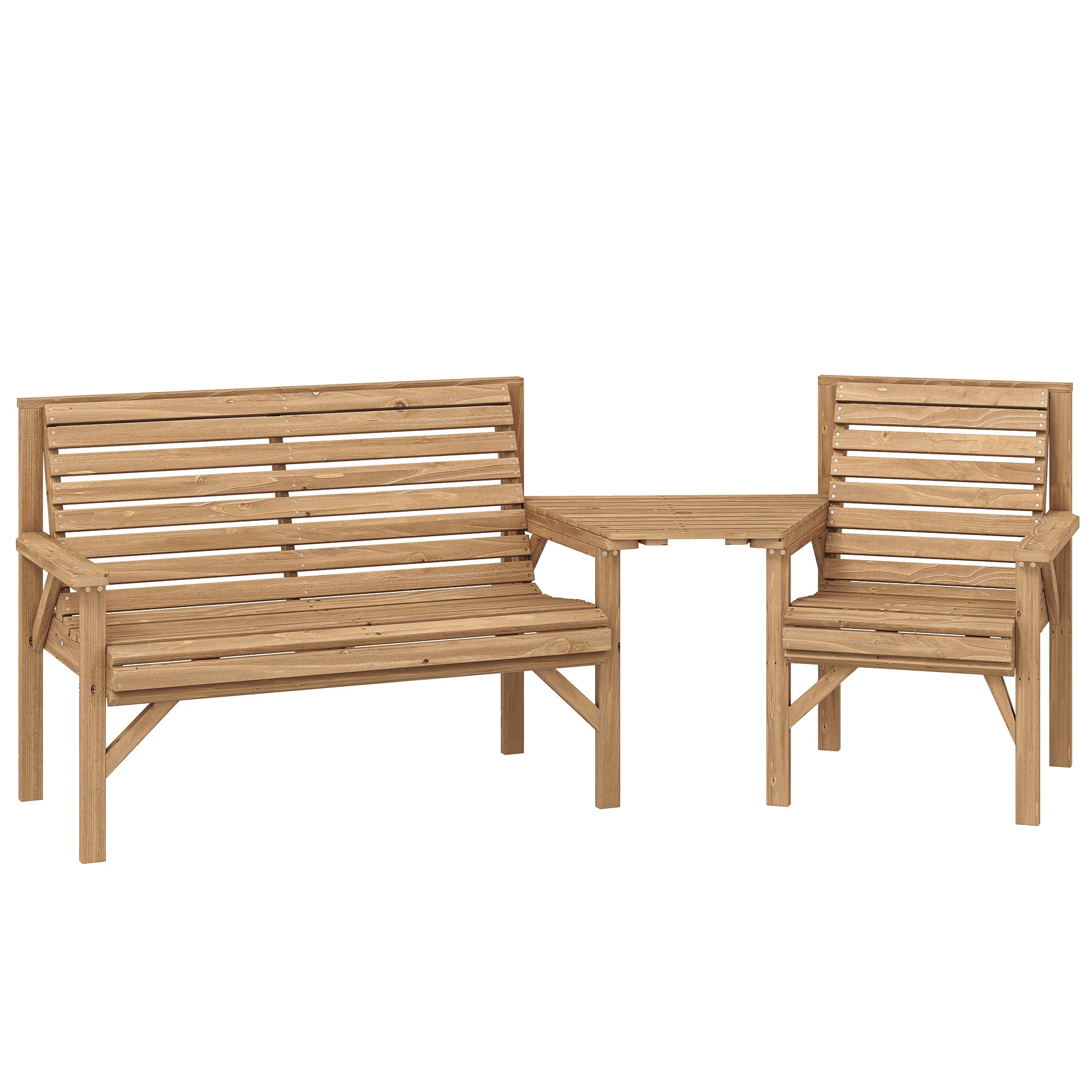 Outsunny Wooden Garden Furniture Set , 1 Chair, 1 Bench and Detachable Table, Natural Wood Finish