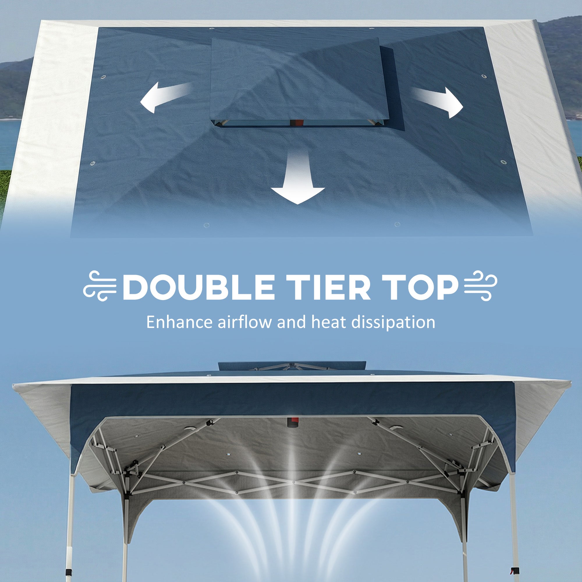 Outsunny 3.5 x 3.5 m Pop Up Gazebo with One-Push Setup, UPF50+ Double Tier Garden Party Tent Marquee with Carry Bag, Blue