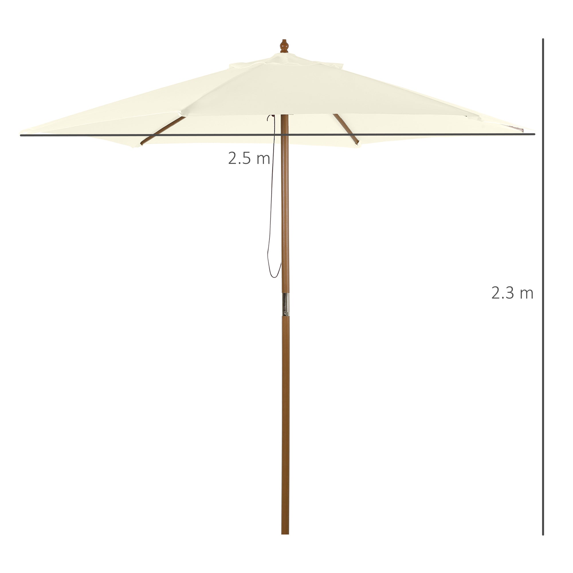 Outsunny 2.5m Patio Umbrella, Wood Garden Parasol, Sun Shade with 6 Ribs and Top Vent for Outdoor, White