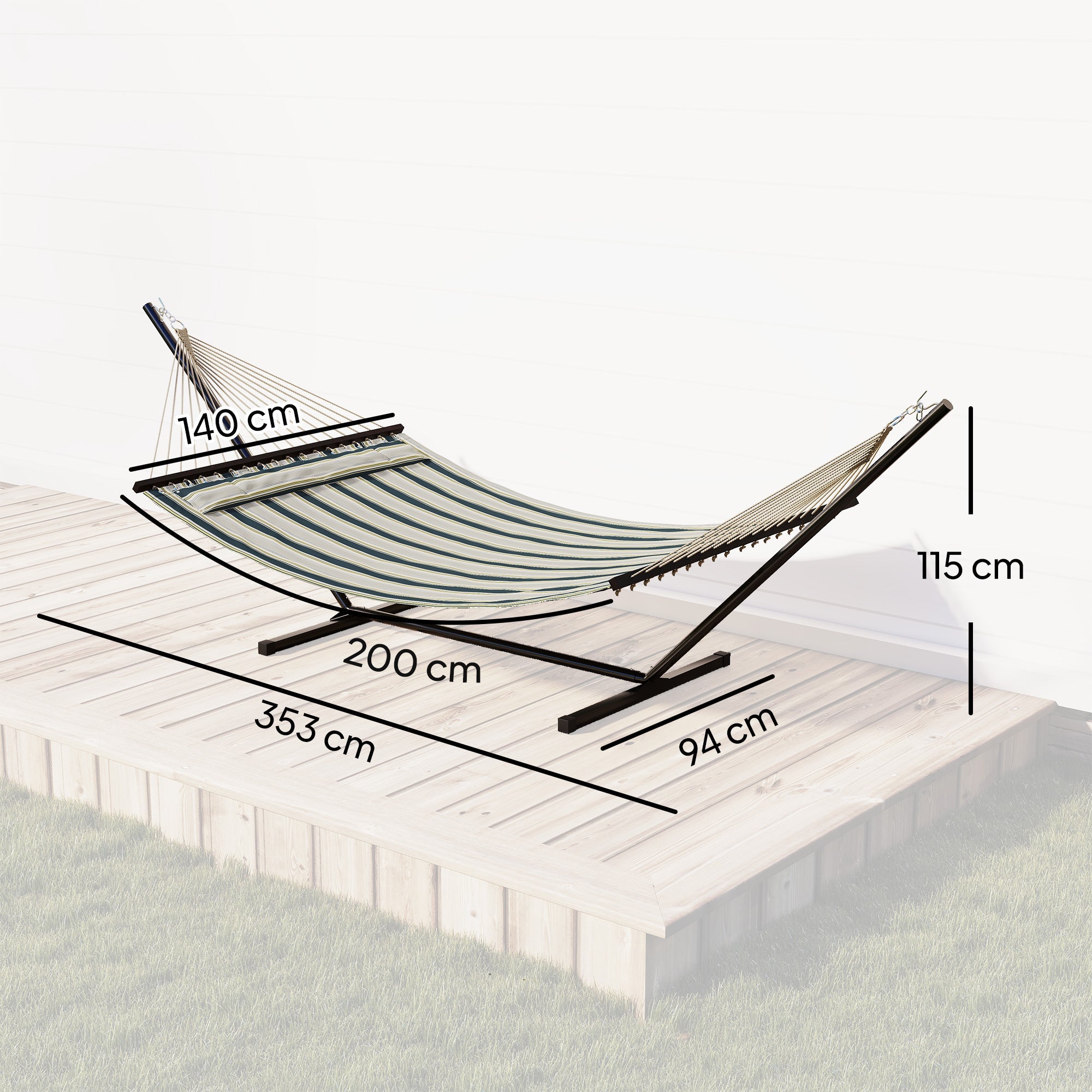 Outsunny Outdoor Hammock with Stand Detachable Pillow Striped Swing Steel Frame, for Garden, Patio, Green