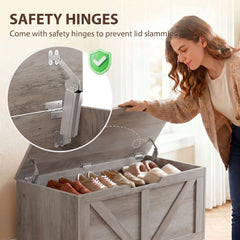 HOMCOM 127L Home Storage Box, with Safety Hinges - Grey Wood-Effect