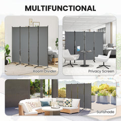 Outsunny 4 Panel Folding Room Divider, 1.7m Privacy Screen with Wide Feet, Portable Freestanding Metal Partition Separator for Office, Living Room, Bedroom, Dining Room, Dark Grey