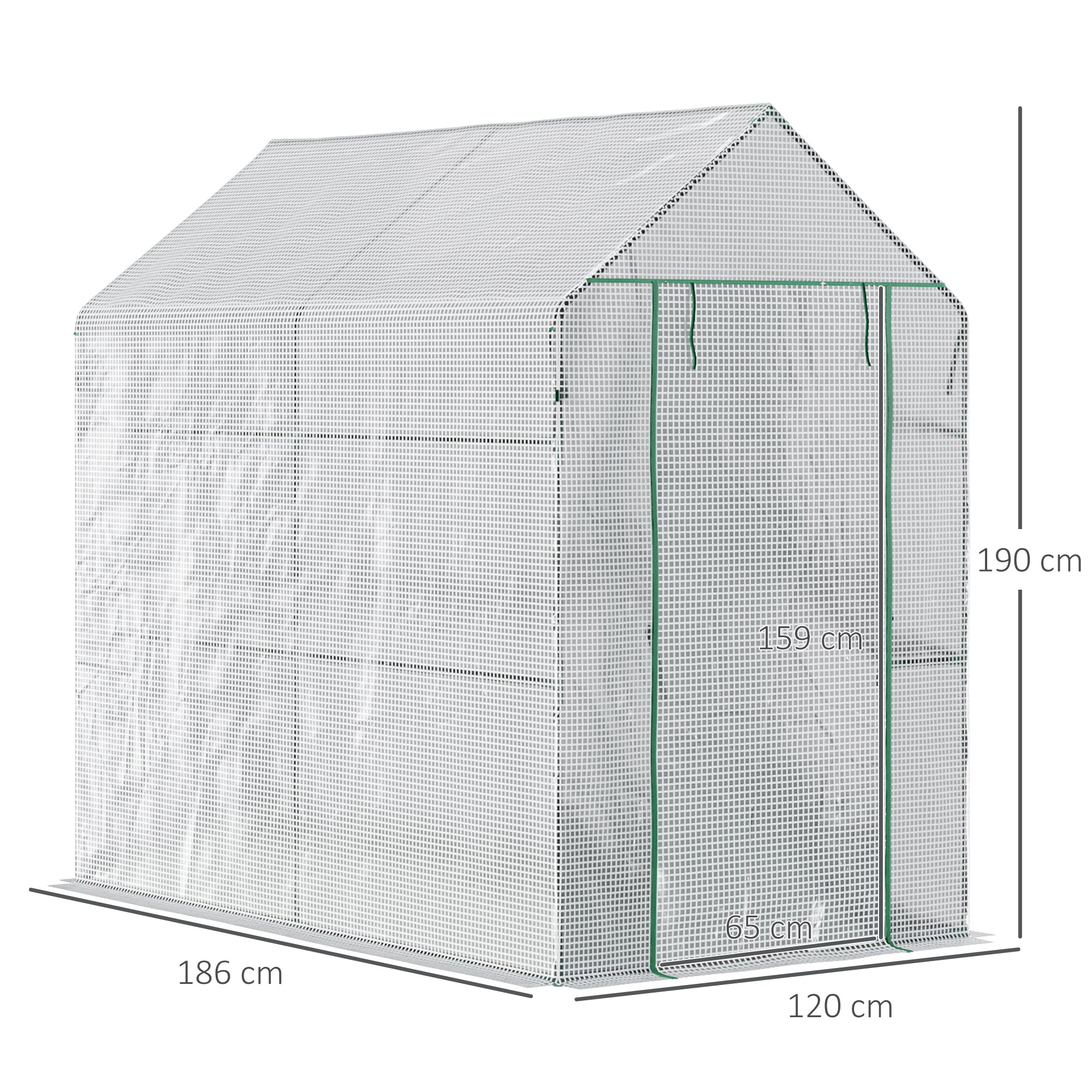 Outsunny Walk In Greenhouse with 2-Tier Shelves, Roll up Zip Panel Door, Garden Polytunnel Steeple Grow House for Outdoor, 6 x 4 x 6ft White