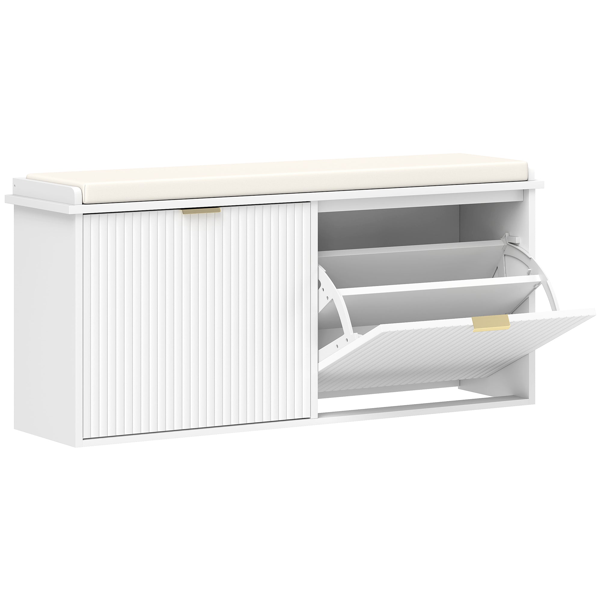 HOMCOM Elegant Ten Shoe Bench, with Top Seat - White
