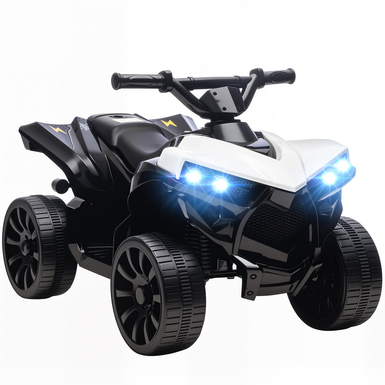 AIYAPLAY 6V Kids ATV, 4 Wheeler Electric Ride on Car with Music and LED Headlights, for Ages 18-56 Months Boys and Girls, White