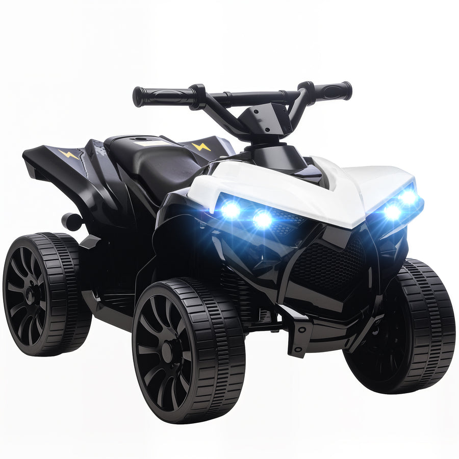 AIYAPLAY 6V Kids ATV, 4 Wheeler Electric Ride on Car with Music and LED Headlights, for Ages 18-56 Months Boys and Girls, White