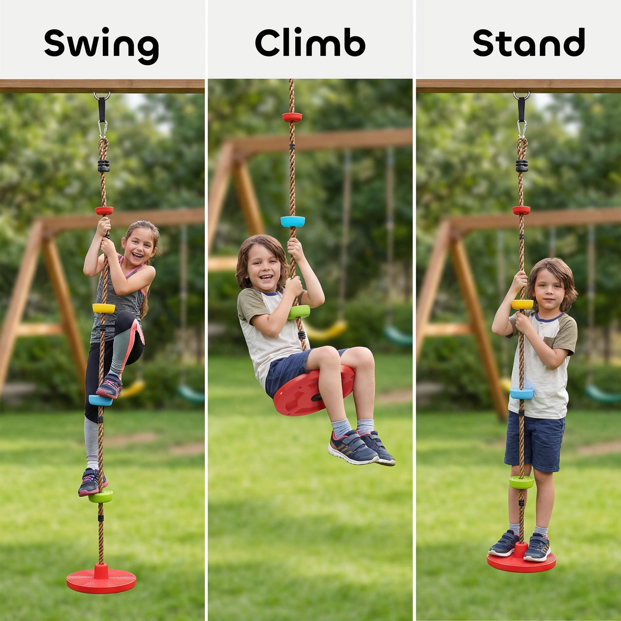 AIYAPLAY Climbing Rope, Kids Tree Swing Kit with Platforms and Disc Swings Seat, Obstacle Course Kids for Garden, Red