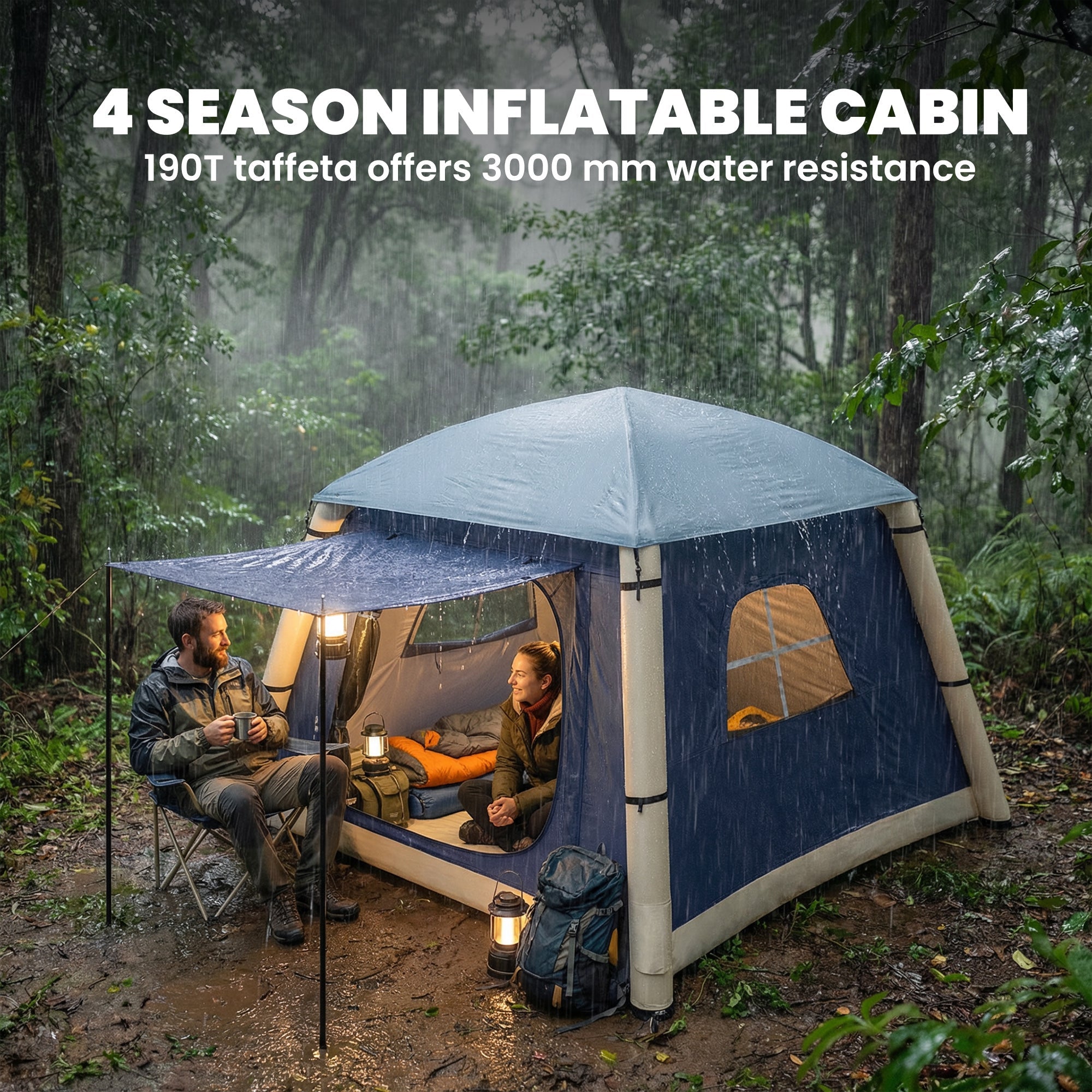 Outsunny Inflatable Camping Tent w/ Hand Pump, Easy Setup 1/2 Person Blow Up Tent, Dark Blue