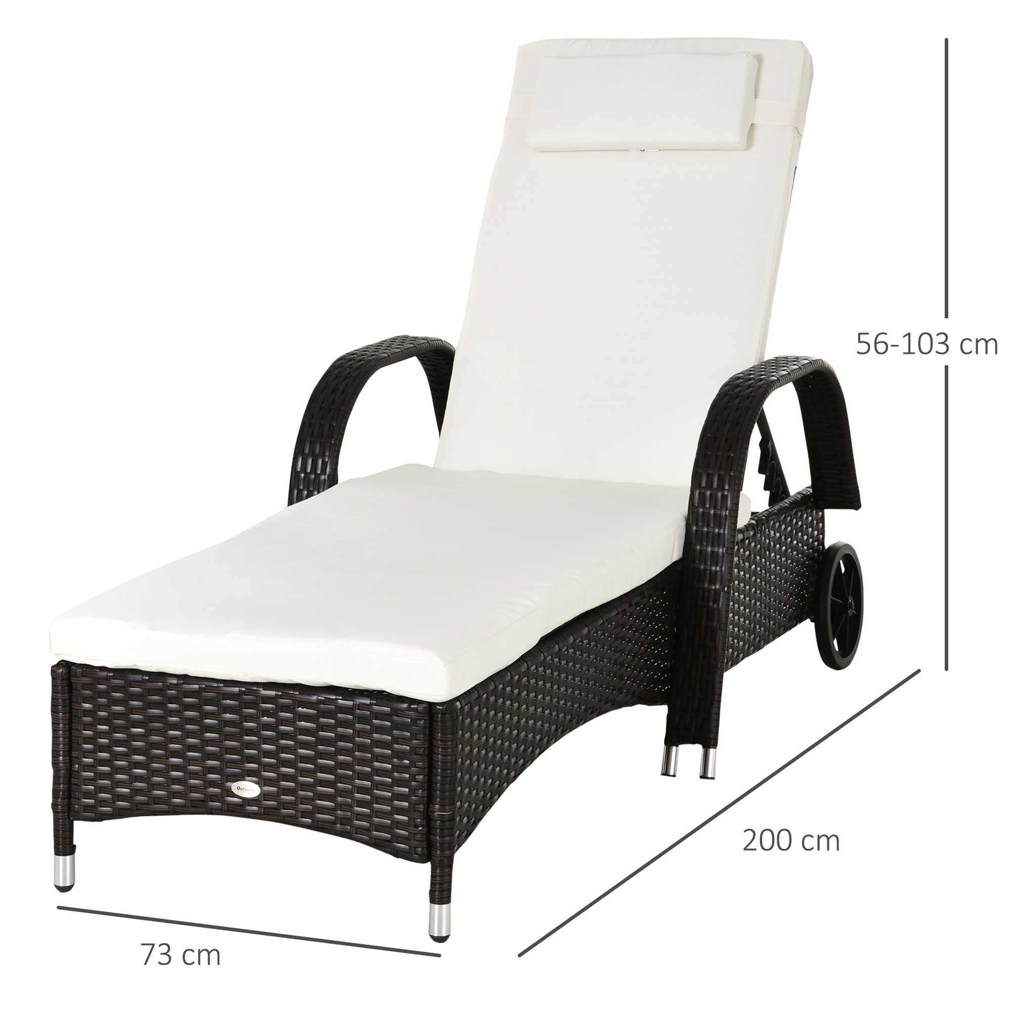 Outsunny 2PC Rattan Sun Lounger Recliner Bed Reclining Chair Patio Garden Outdoor Wicker Weave Adjustable Headrest with Fire Retardant Cushion √¢‚Ç¨‚Äú Brown