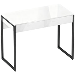 HOMCOM High Gloss Work Table, with Drawers - White
