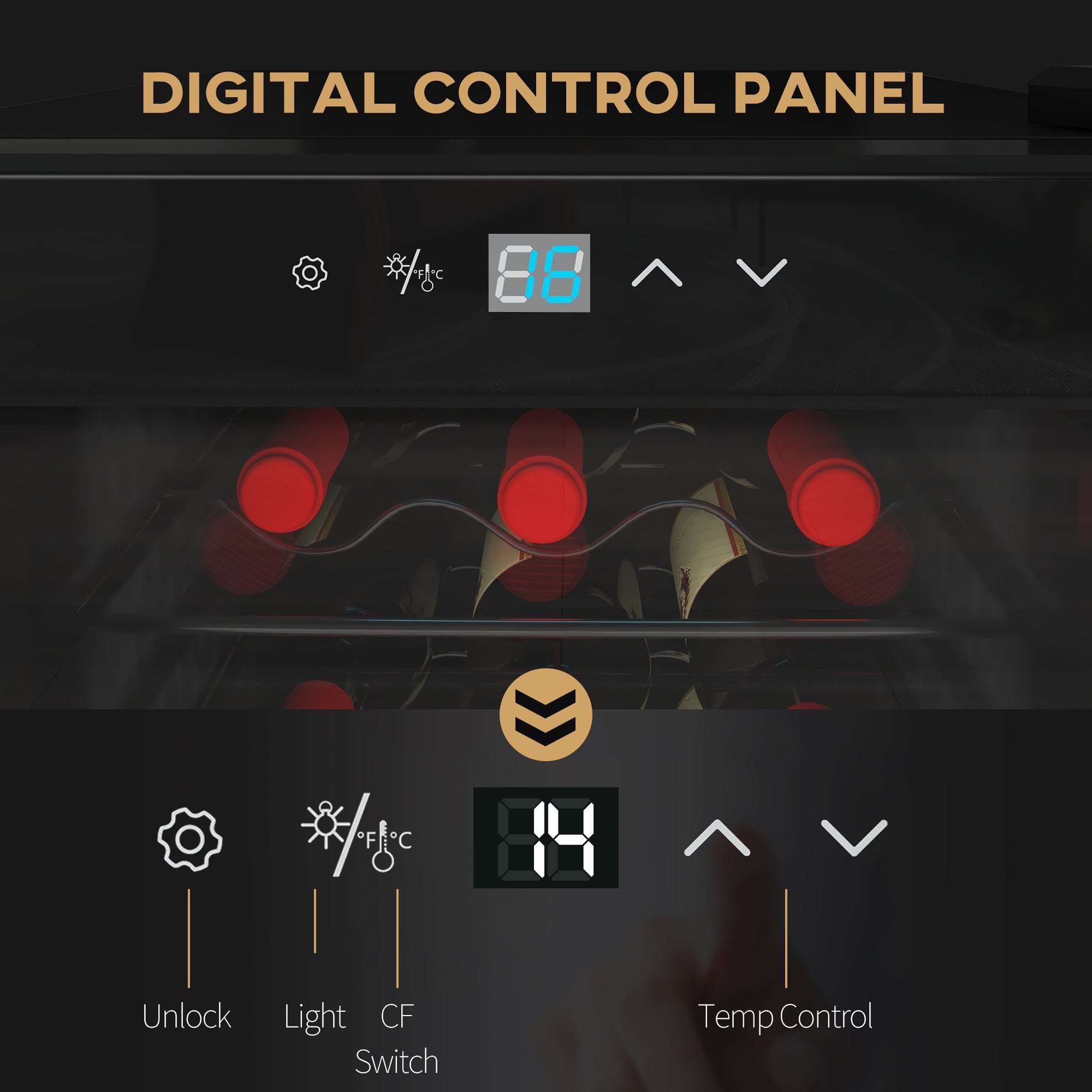 HOMCOM 18-Bottle Narrow Wine Fridge, with Lights - Black