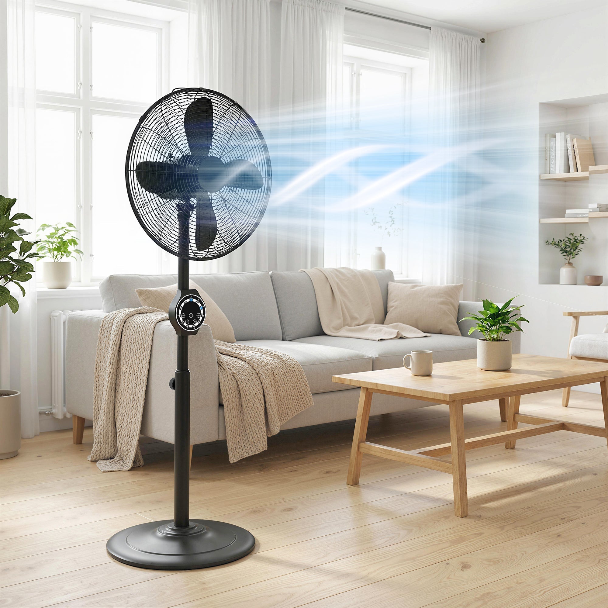 HOMCOM 41 cm Metal Pedestal Fan with Oscillating, Adjustable Height Black