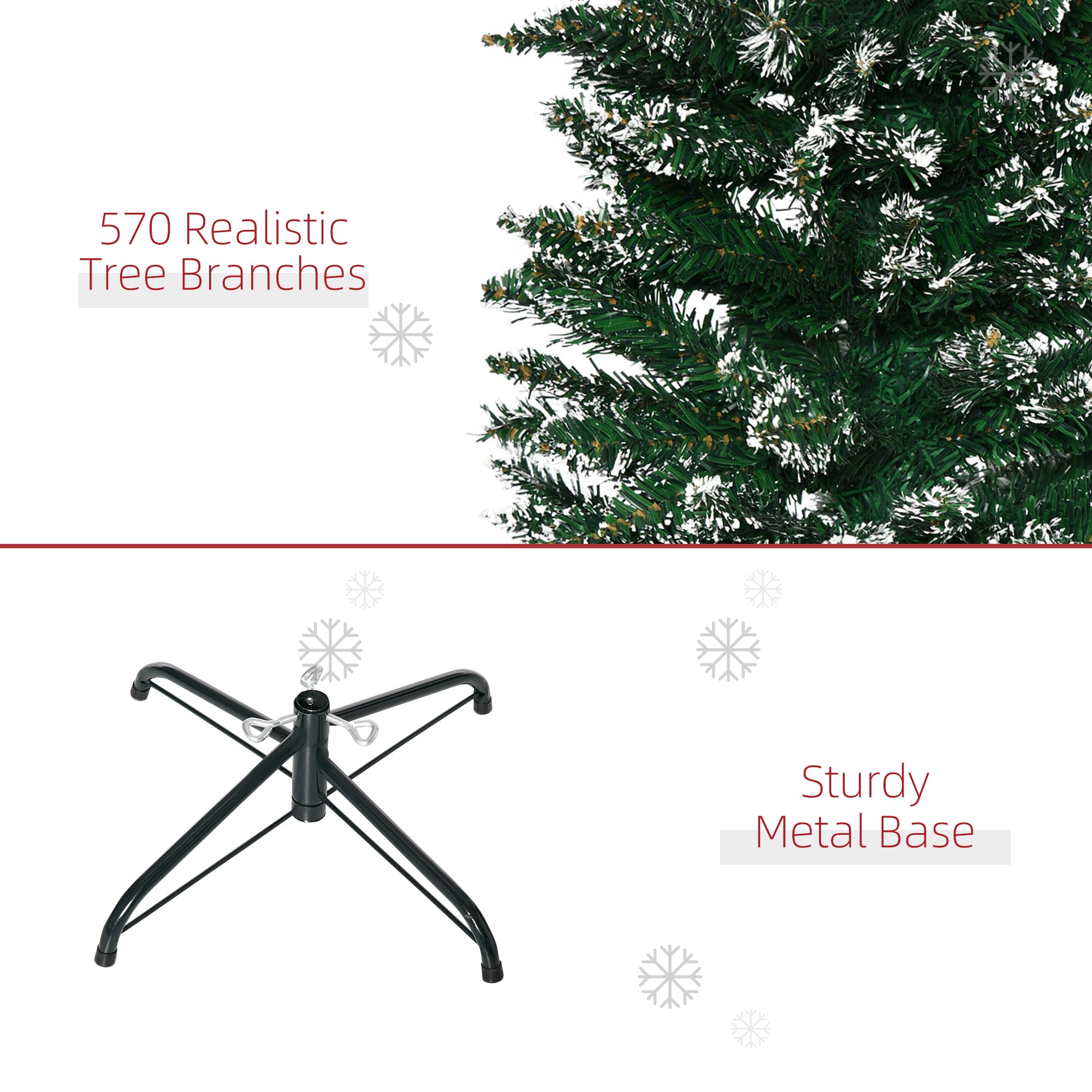 HOMCOM 6FT Artificial Snow Dipped Christmas Tree Xmas Pencil Tree Holiday Home Indoor Decoration with Foldable Black Stand, Green