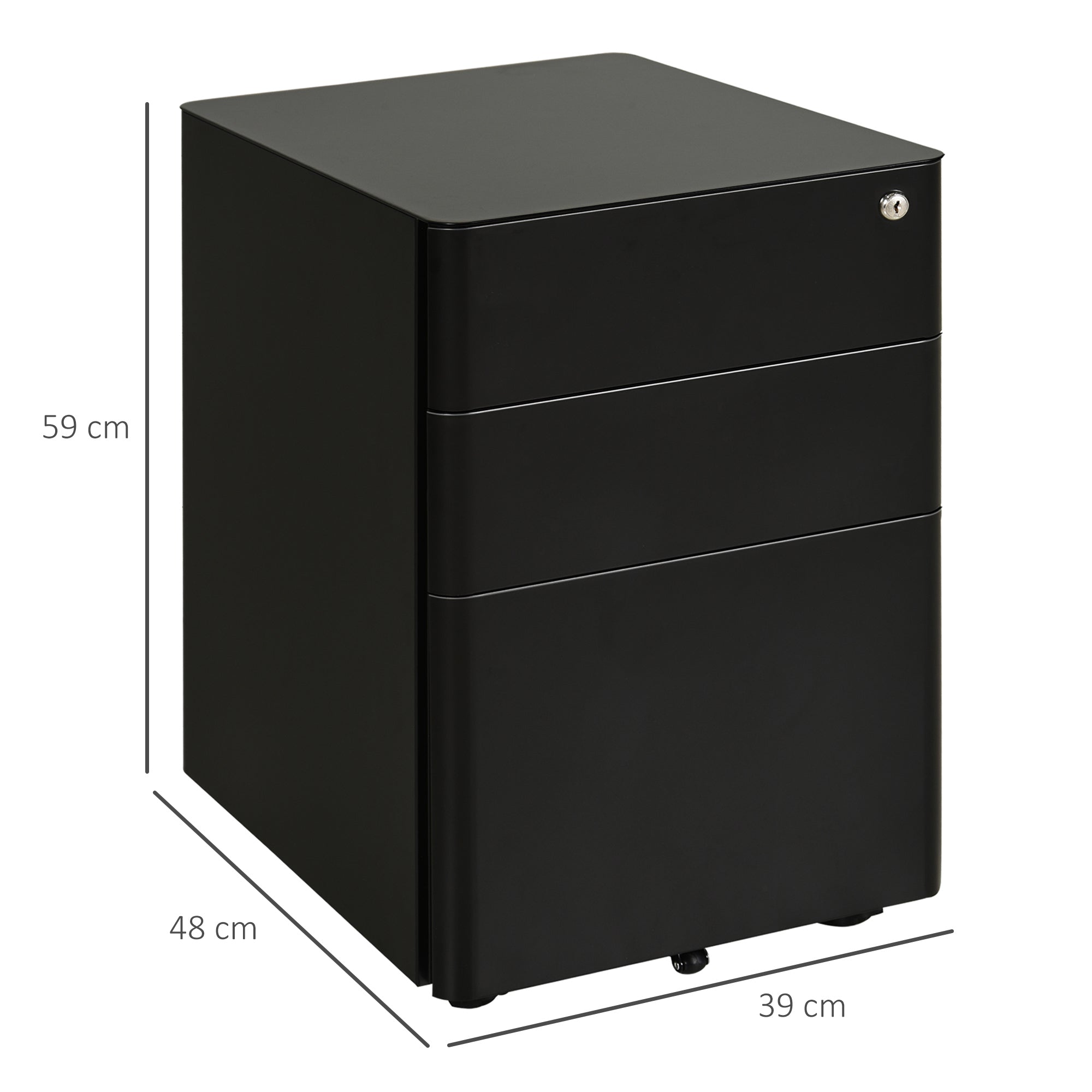 Vinsetto Lockable Cabinet, Rolling Filing Cabinet with 3 Drawers, Steel Office Drawer Unit for A4, Letter, Legal Sized Files
