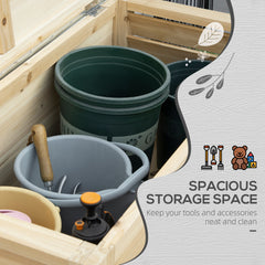Outsunny 155L Outdoor Storage Box with Metal Top and Shutter Walls, Wooden Outside Tool organiser Container, for Garden, terrace