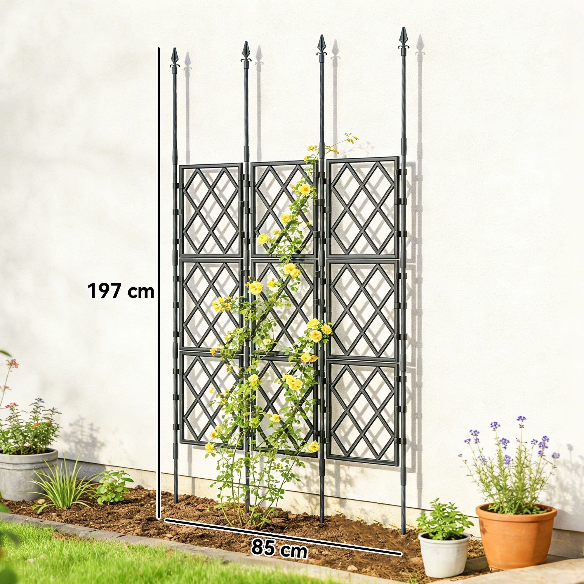 Outsunny Foldable Garden Trellis, Lattice Climbing Support Trellis for Garden, DIY Assembly, 85 x 197 cm, Black