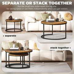 HOMCOM Set of Two Wood-Effect Stacking Tables - Rustic Brown