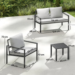 Outsunny 5 Piece Metal Garden Furniture Sofa Set with Thickened Cushions, Loveseat, 2 Armchairs, 2 Coffee Tables, Light Grey