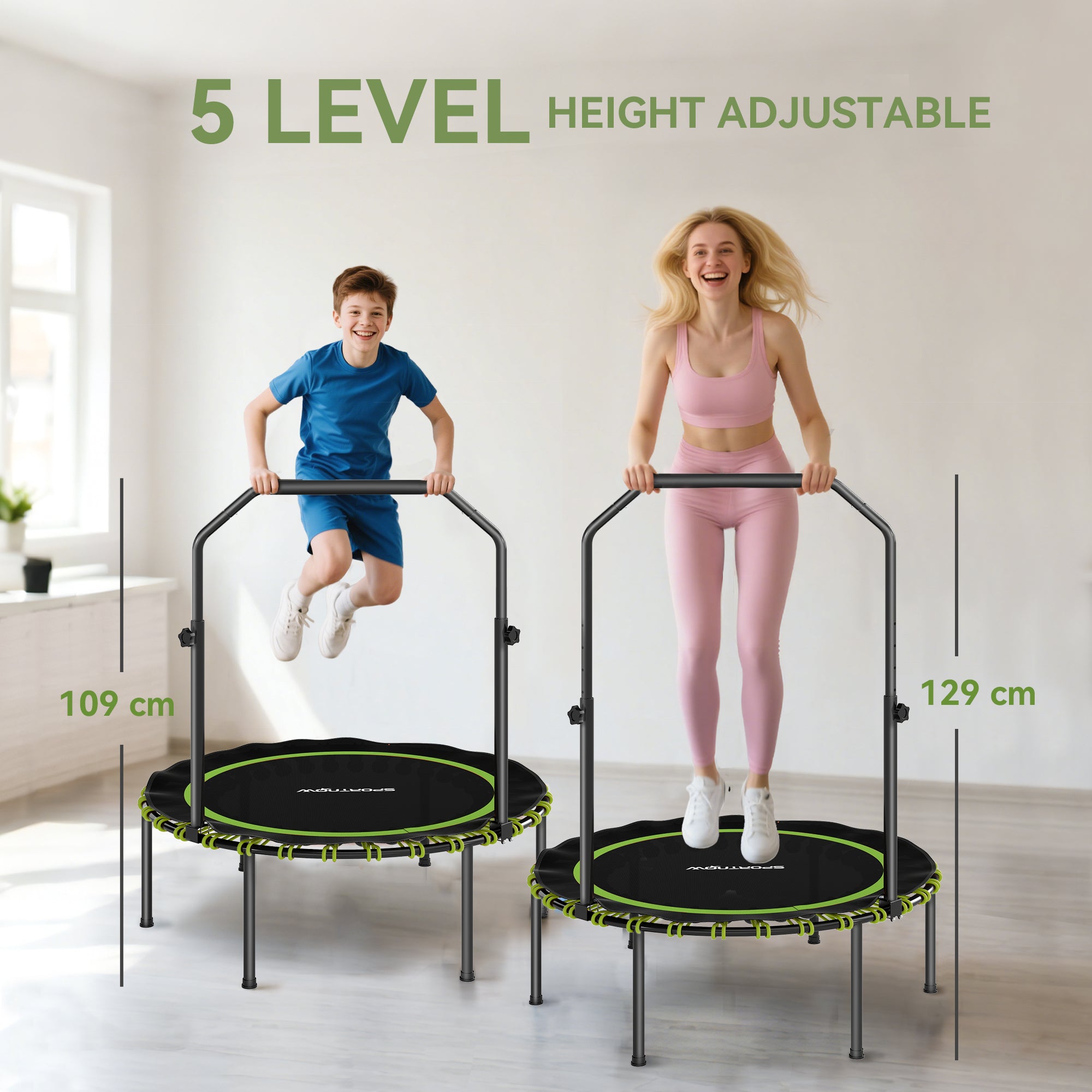 SPORTNOW 40" Foldable Fitness Trampoline Rebounder with Handle, Green