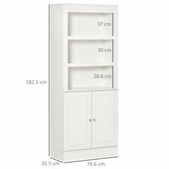 HOMCOM Kitchen Cupboard with 6-tier Shelving, Freestanding Storage Cabinet, Pantry Cupboard with 3 Open Compartments and Double-door Cabinet with Adjustable Shelves, White
