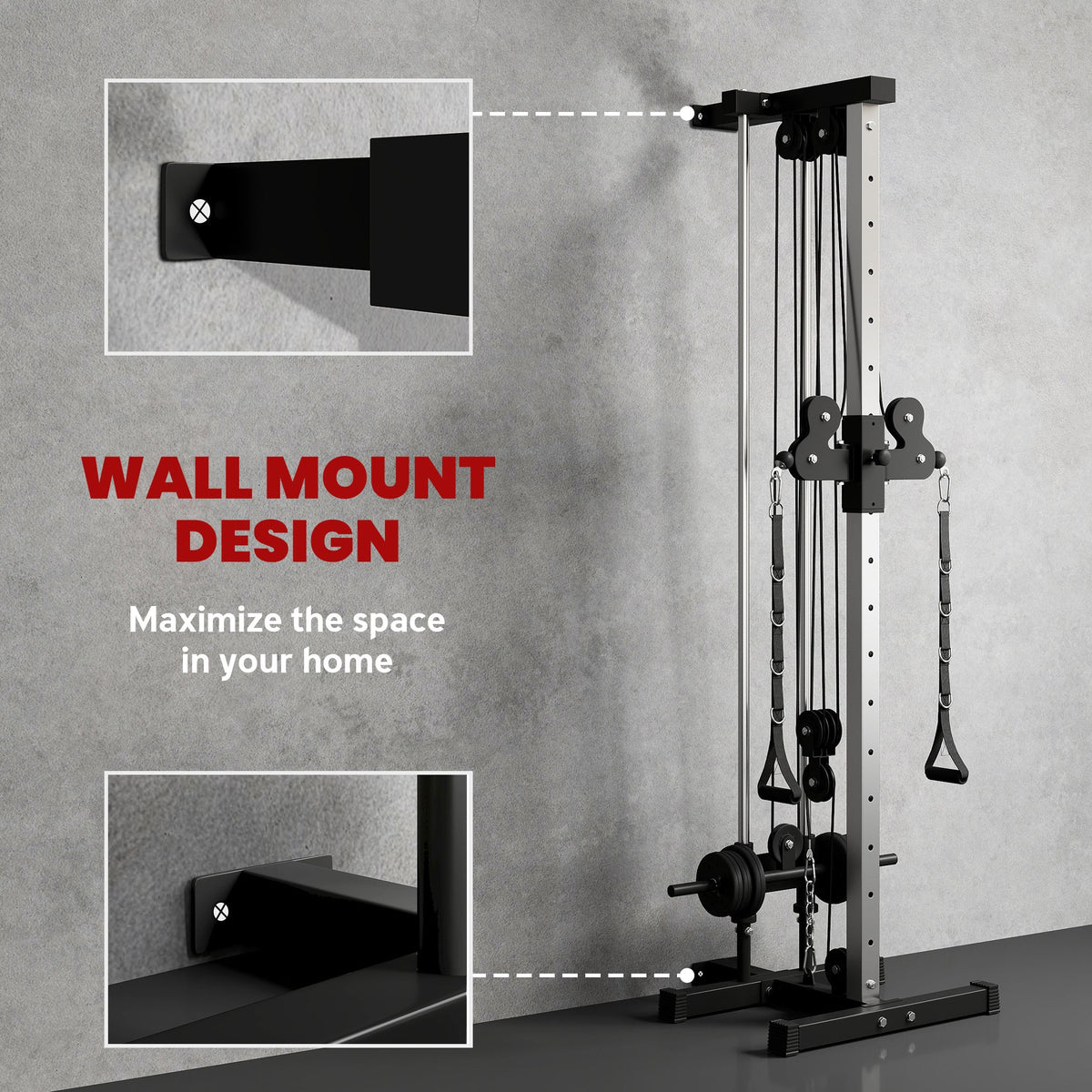 SPORTNOW Wall Mount Cable Machine, 15 Positions Adjustable Cable Crossover Machine Dual Pulley System for Home Gym