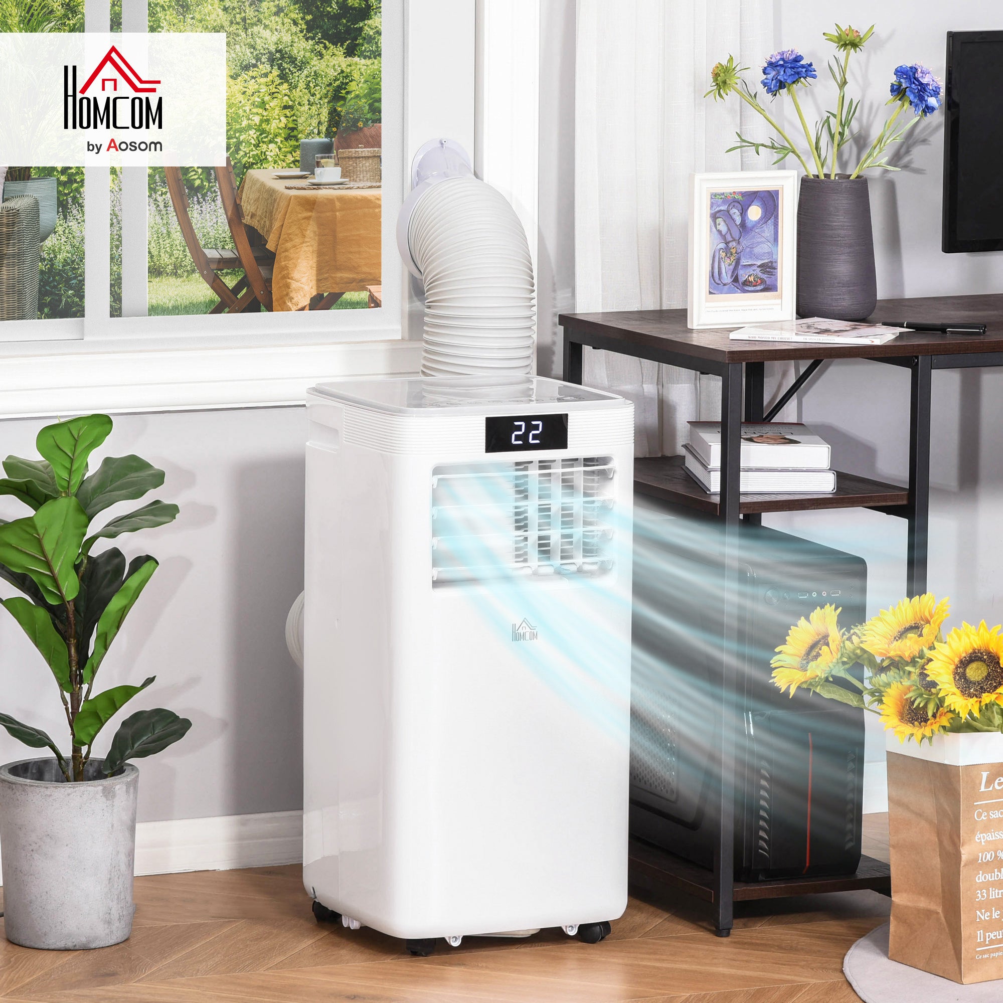 HOMCOM 8000 BTU Air Conditioning Unit, 3-in-1 Portable Air Conditioner, Dehumidifier, Cooling Fan with Remote Control, Digital Display, 2 Speeds, 24H Timer, Window Venting Kit, 18m√Ç¬≤