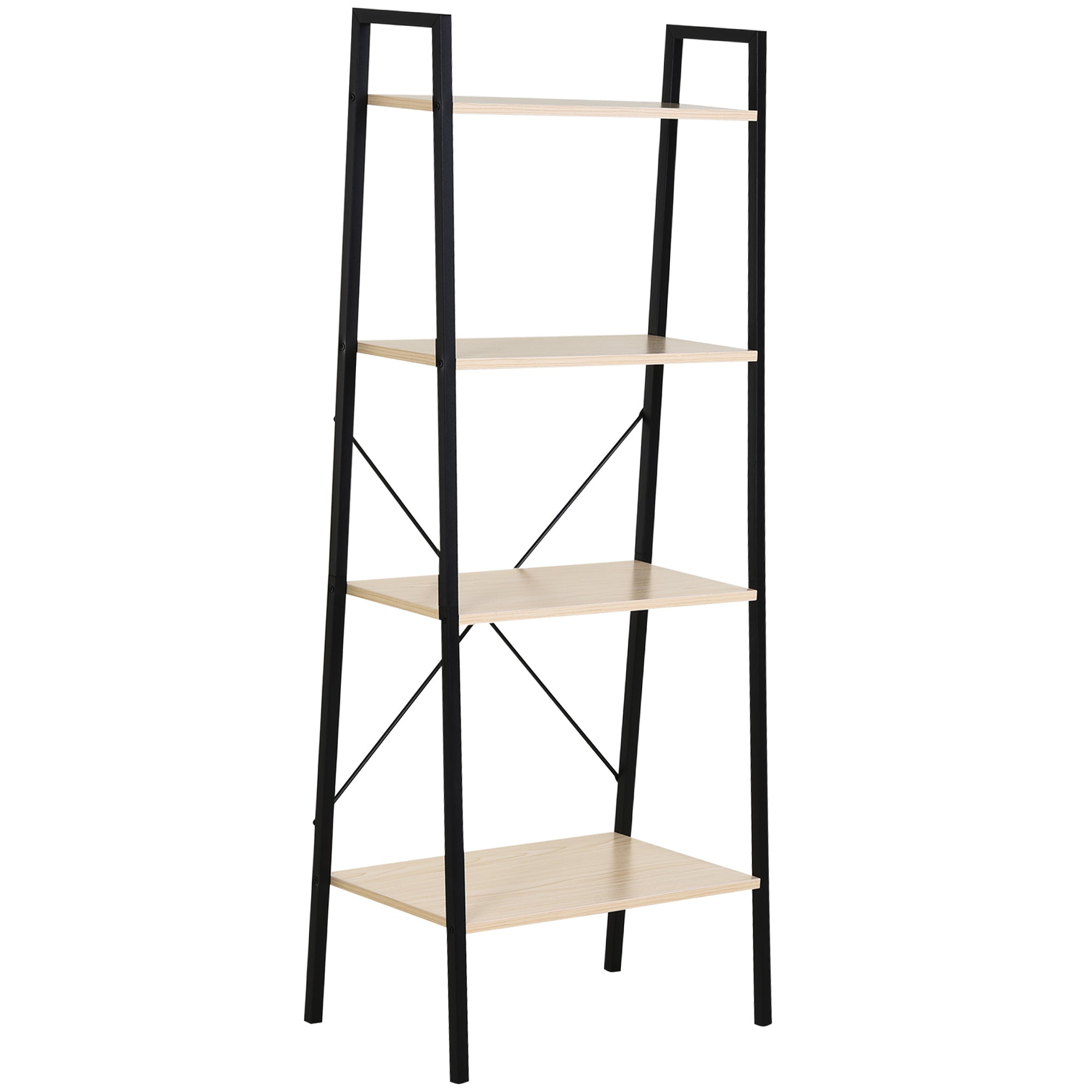 HOMCOM Ladder Shelf, Bookshelf, 4-Tier Industrial Storage Rack for Living Room, Bedroom, Kitchen, Oak and Black