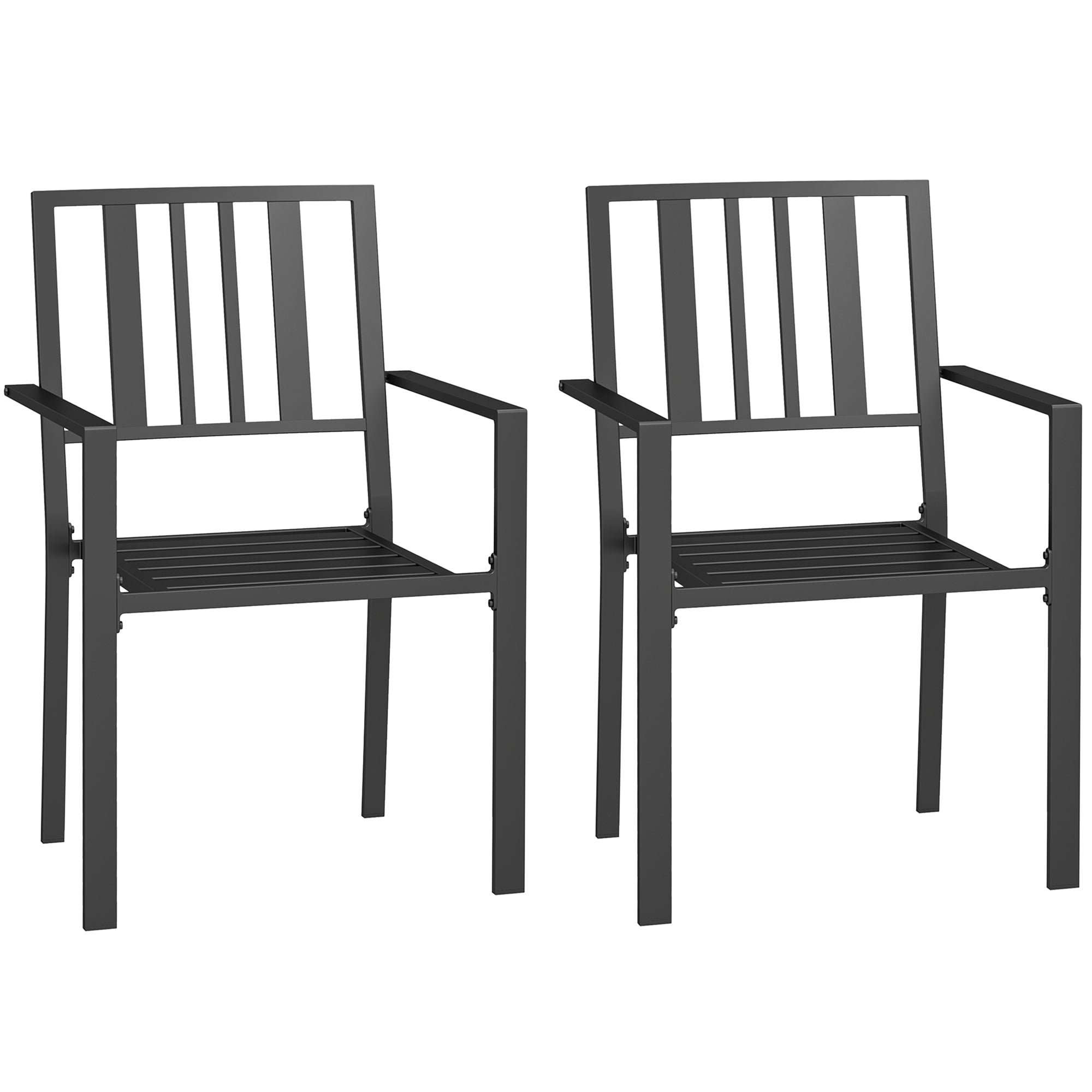 Outsunny Set of Two Minimal Metal Garden Chairs - Black