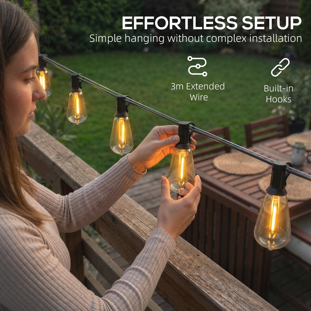 HOMCOM Curtain Lights Connectable Fairy Curtain Lights Plug-in IP44 Waterproof/18 m/Warm White
