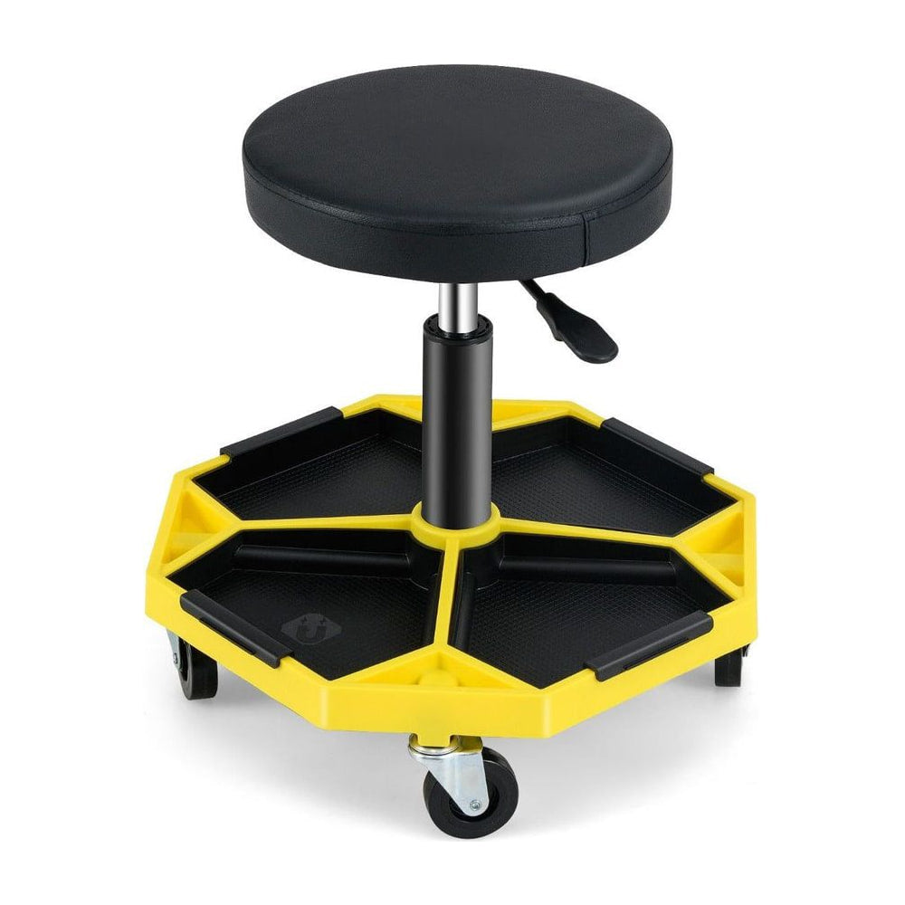 Garage Workshop Creeper Seat with padded seat and tool tray in yellow