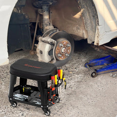 Garage Rolling Stool with Equipment Tray and Tool Holder-Black