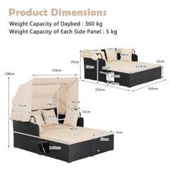 Garden Rattan Daybed with Retractable Canopy and Cushions-Beige