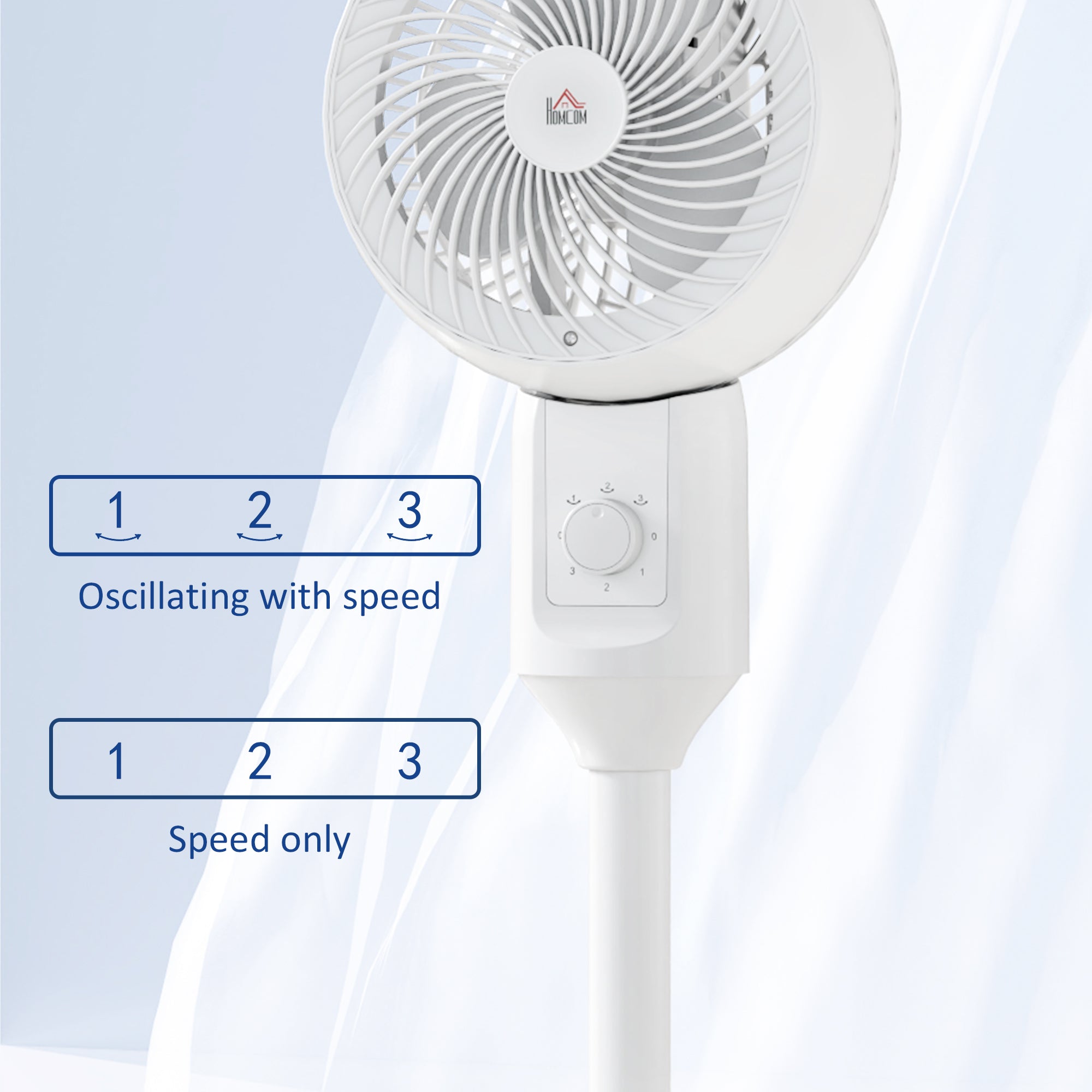 HOMCOM 9" Pedestal Fan, 70√Ç¬∞ Oscillation 90√Ç¬∞ Vertical Tilt Oscillating Air Circulator with 3 Speeds, Standing Fan for Home Office, Bedroom, White