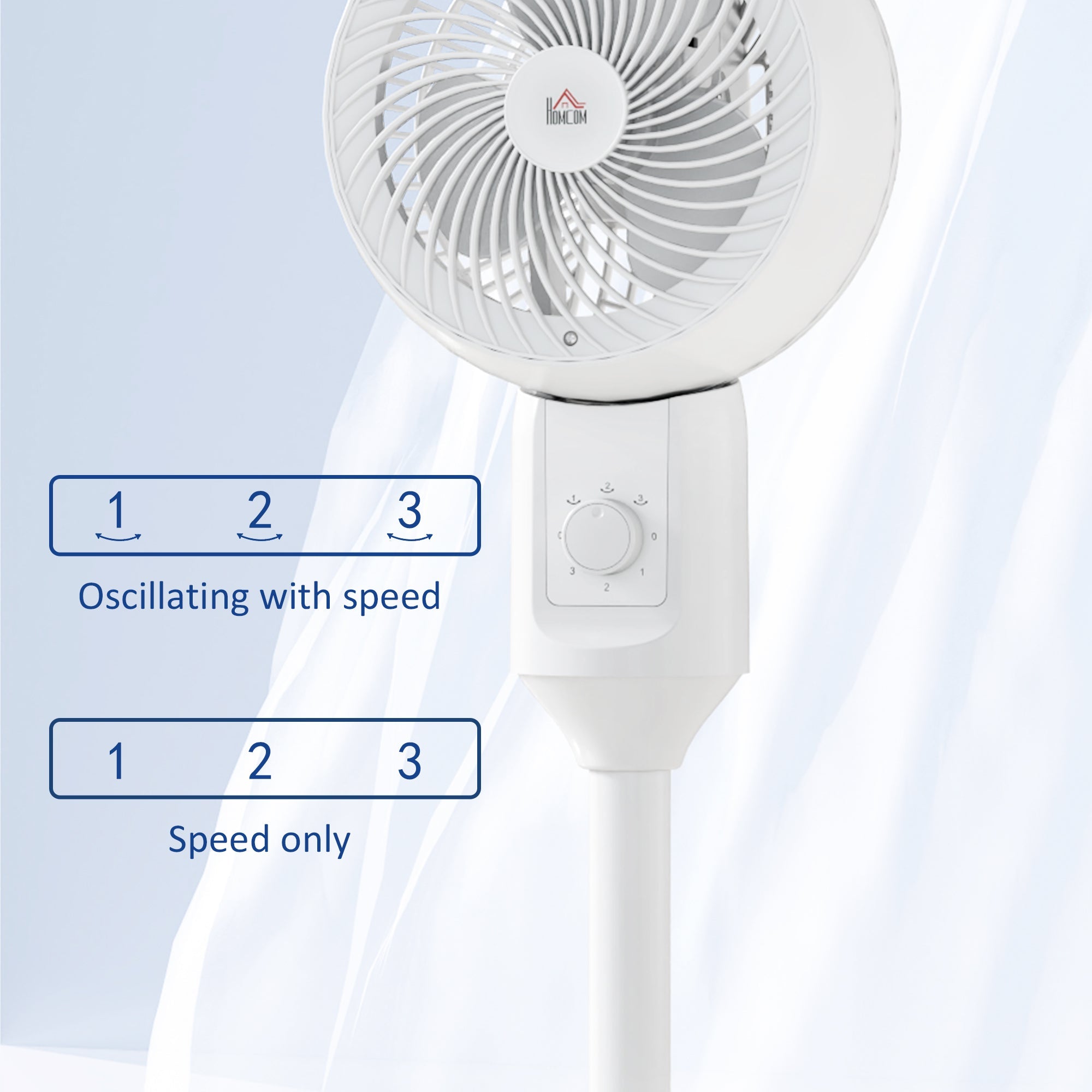 HOMCOM 9" Pedestal Fan, 70Â° Oscillation 90Â° Vertical Tilt Oscillating Air Circulator with 3 Speeds, Standing Fan for Home Office, Bedroom, White