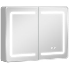 HOMCOM Mirrored Bathroom Cabinet with LED Lights, 60 x 80 cm Bathroom Mirror Cabinet with Anti-Fog, 3 Colour Dimmable Lighting