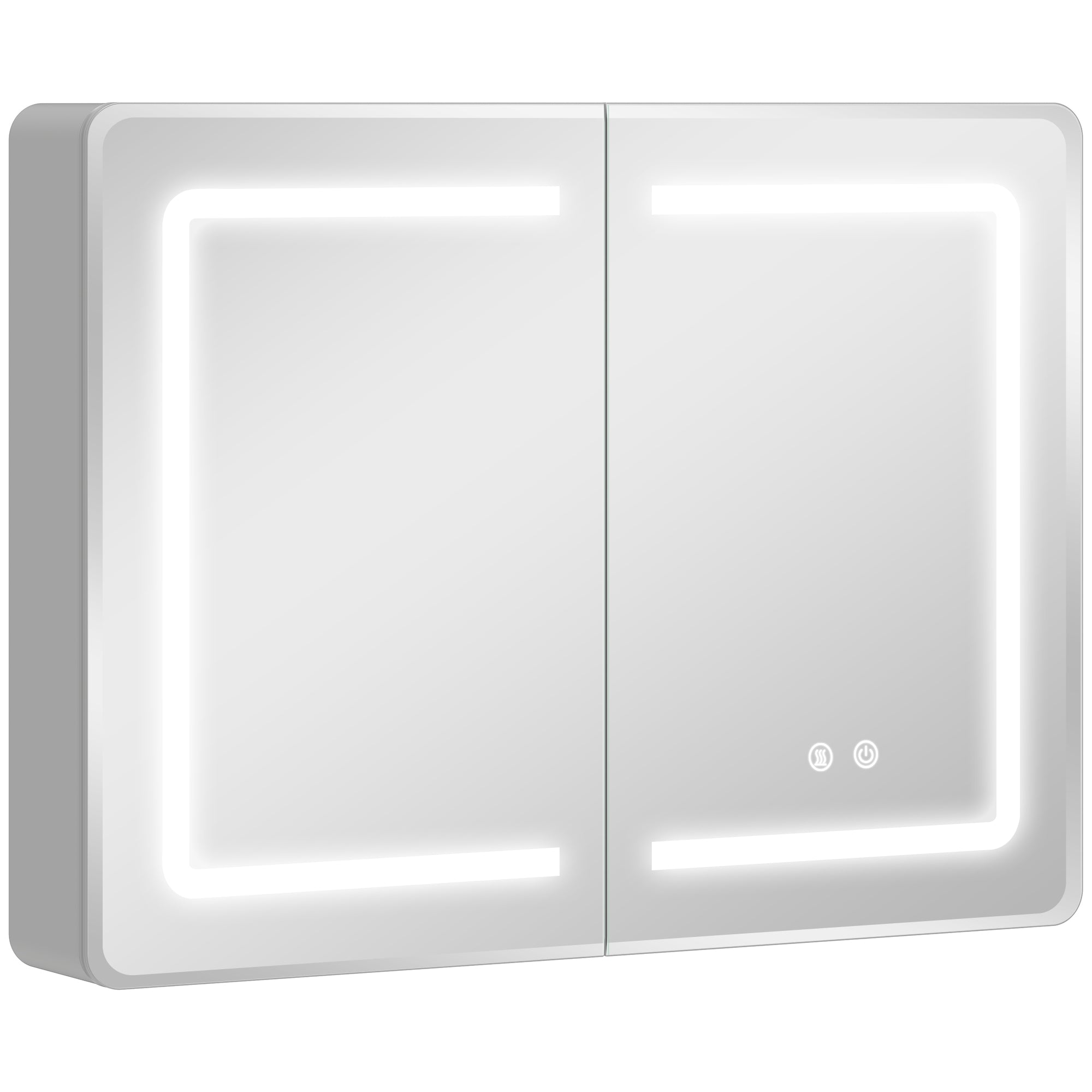 HOMCOM Mirrored Bathroom Cabinet with LED Lights, 60 x 80 cm Bathroom Mirror Cabinet with Anti-Fog, 3 Colour Dimmable Lighting