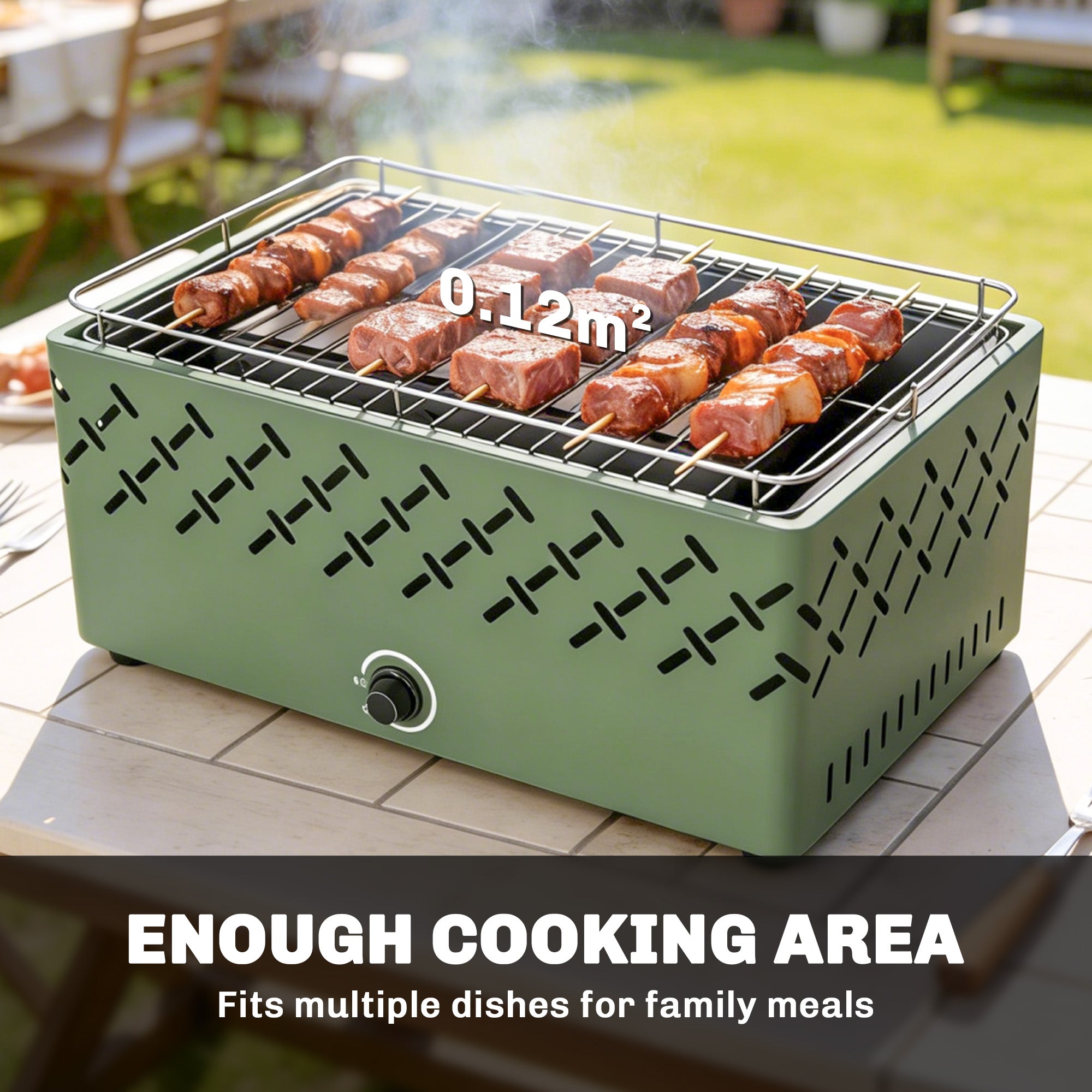 Outsunny Portable Charcoal BBQ Grill, Battery Powered Barbecue Grill with Built-in Fan for Camping Picnic, Light Green