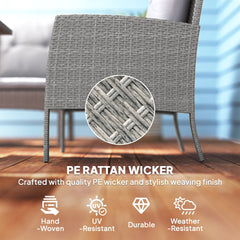 Outsunny 7 Seater Rattan Garden Furniture Set, 6 Piece Patio Dining Set, Armchairs, 3-Seater Sofa, Footstools, Glass Dining Table, Cushions, Wicker Outdoor Furniture for Conservatory Patio, Grey