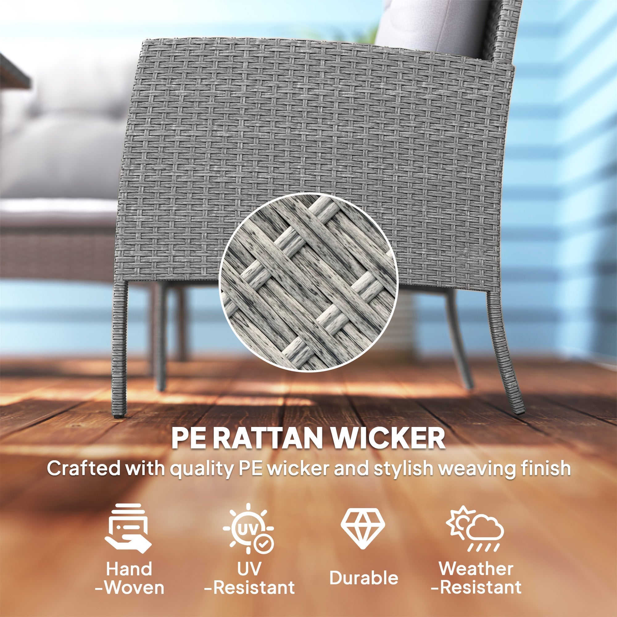 Outsunny 5 Seater Rattan Garden Furniture Set, 6 Piece Garden Sofa Set, Armchairs, 3-Seater Sofa, Footstools, Glass Dining Table, Cushions, Wicker Outdoor Furniture for Conservatory Patio, Grey