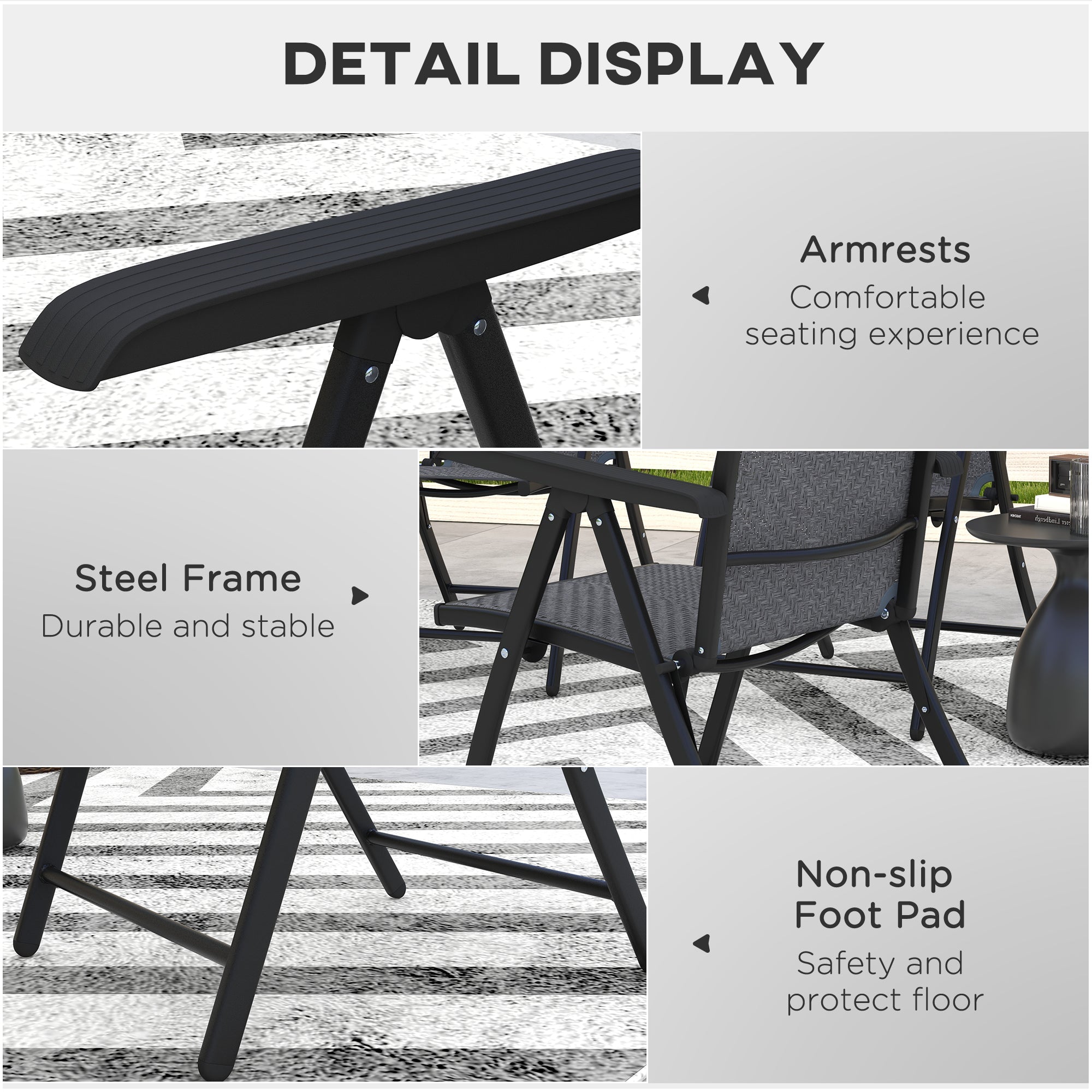 Outsunny Set of Four Folding Garden Chairs, with Seven-Position Adjustable Backs, Grey