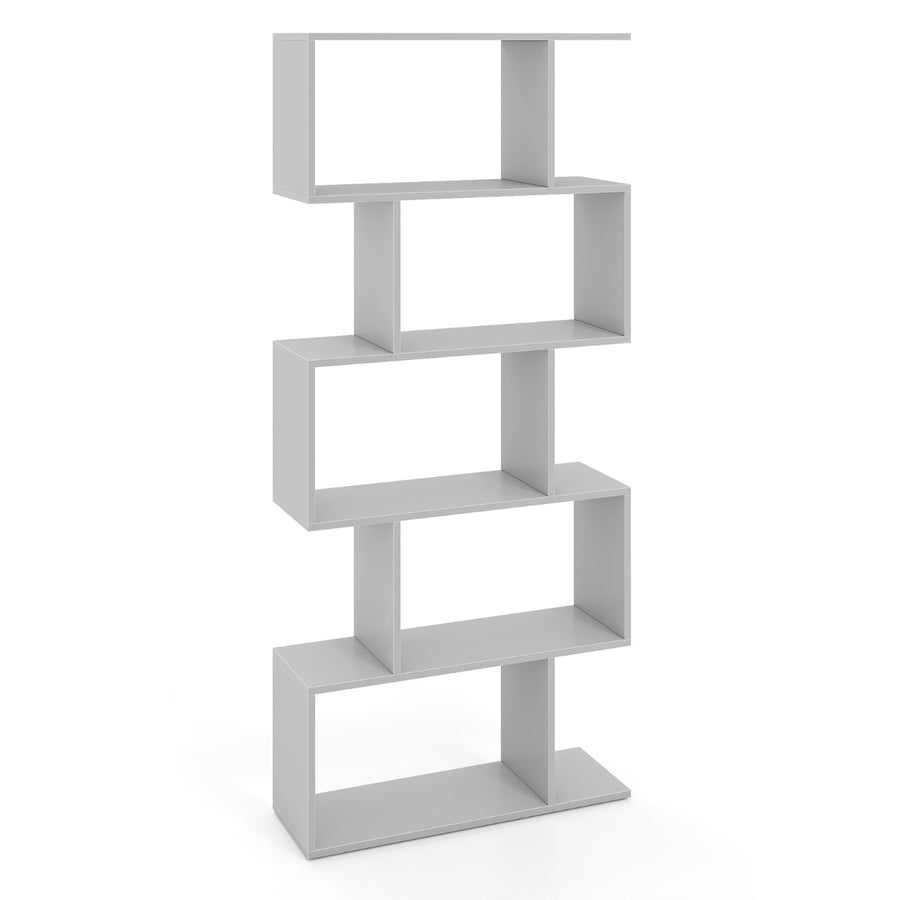 Geometric S-Shaped Bookcase with Anti-Toppling Device for Living Room Home Office-Grey