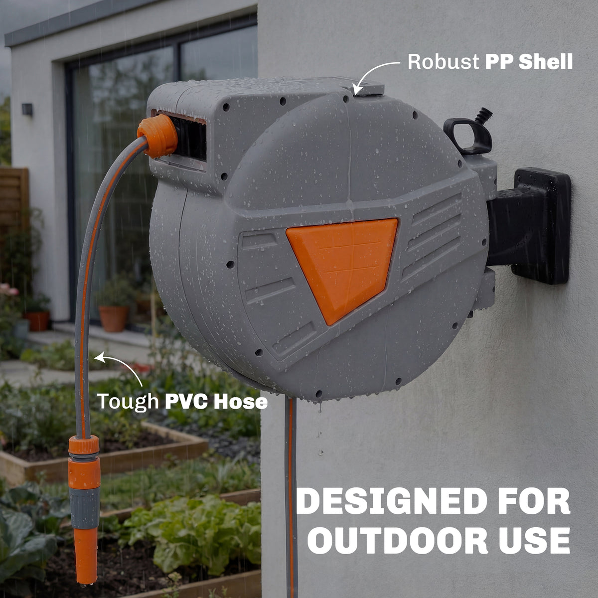 Outsunny Retractable Hose Reel Wall Mounted in Orange, image 8